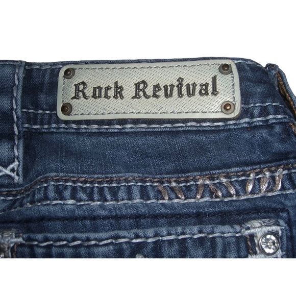 Rock Revival Sukara Straight Leg Metallic Embroidered Bling Buckle Short Length - Picture 5 of 13
